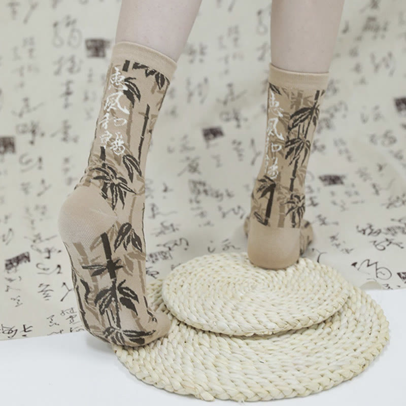 Calzini da donna in cotone micro con motivo floreale e calligrafia cinese Buddha Stones - image 9