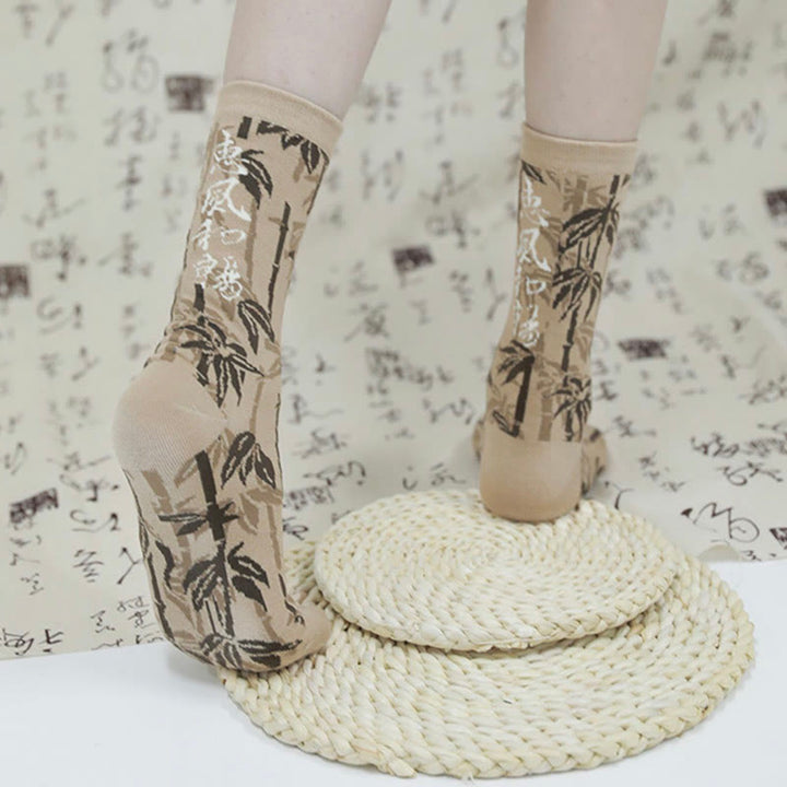 Calzini da donna in cotone micro con motivo floreale e calligrafia cinese Buddha Stones - image 9