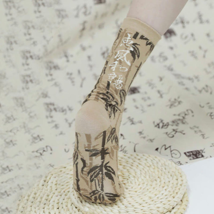 Calzini da donna in cotone micro con motivo floreale e calligrafia cinese Buddha Stones - image 12