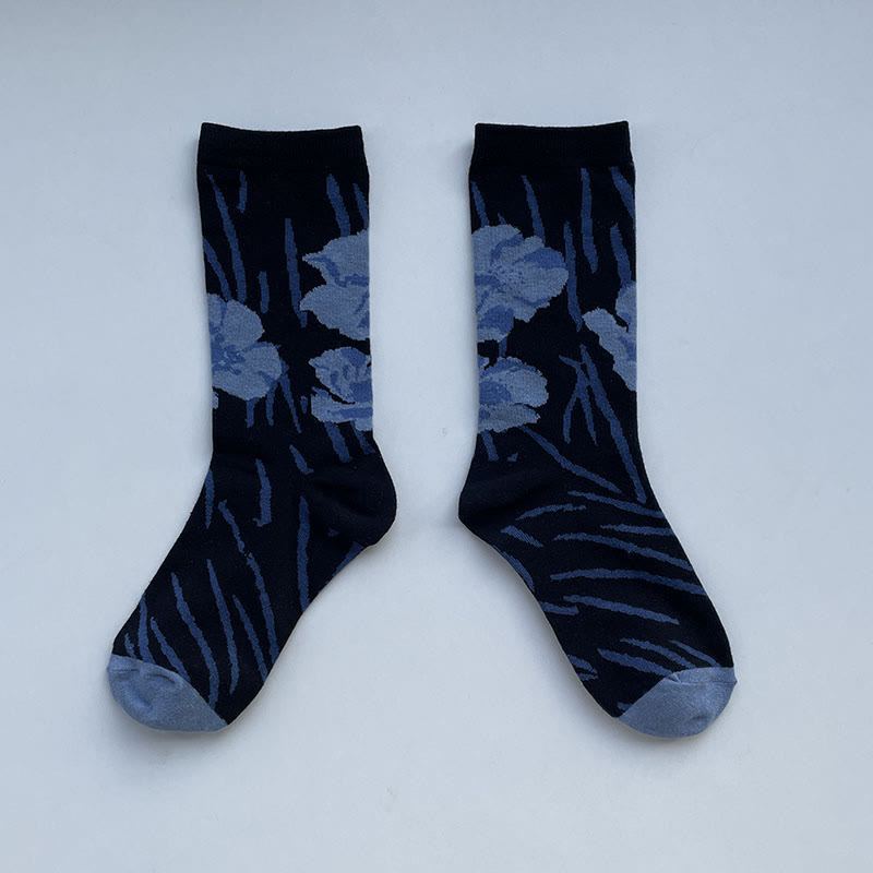 Calzini da donna in cotone micro con motivo floreale e calligrafia cinese Buddha Stones - Nero - Taglia unica (US 5.5-8.5, EU 36-40, UK/AU 3.5-6.5, AISA 23-25 cm) - image 17