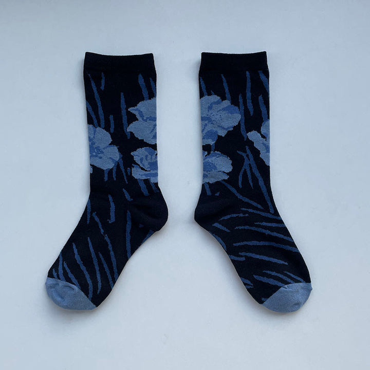 Calzini da donna in cotone micro con motivo floreale e calligrafia cinese Buddha Stones - Nero - Taglia unica (US 5.5-8.5, EU 36-40, UK/AU 3.5-6.5, AISA 23-25 cm) - image 17