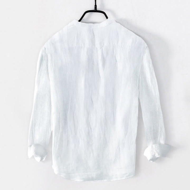 Camicia a maniche lunghe con bottoni a tinta unita in cotone e lino, abbigliamento da uomo Buddha Stones - image 11
