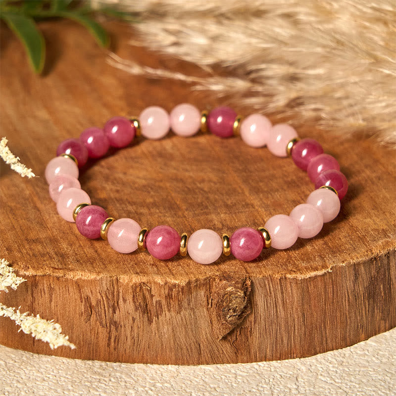 Braccialetto Buddha Stones con perline di cristallo rosa e quarzo fragola Love Positive - image 1