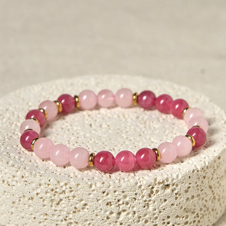 Braccialetto Buddha Stones con perline di cristallo rosa e quarzo fragola Love Positive - Quarzo fragola e cristallo rosa (circonferenza del polso: 19-22 cm) - image 0