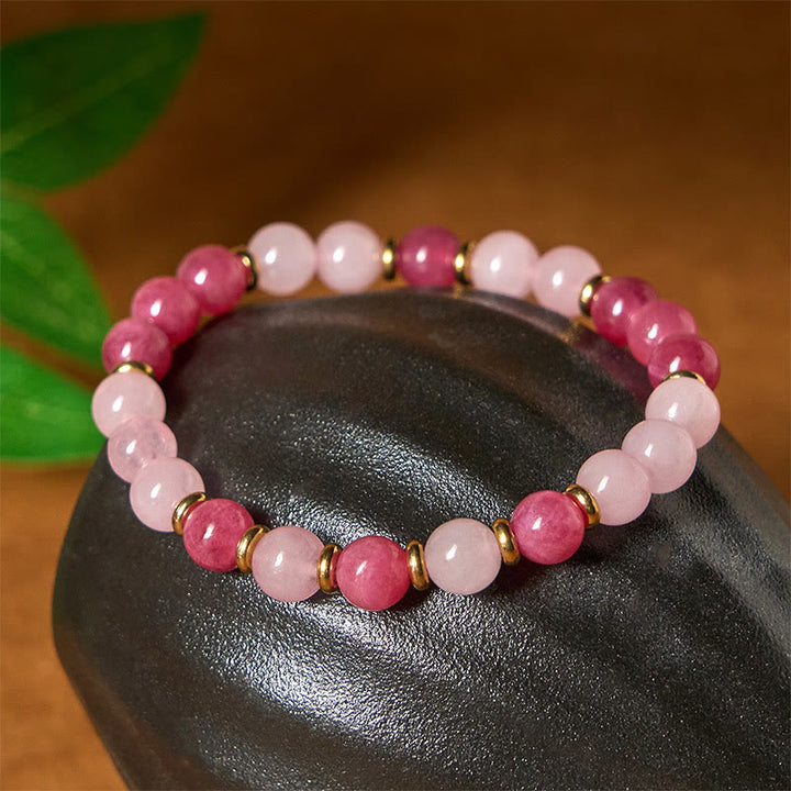 Braccialetto Buddha Stones con perline di cristallo rosa e quarzo fragola Love Positive - image 3