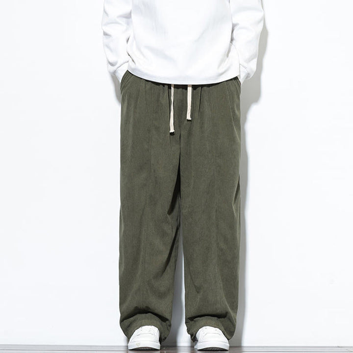 Pantaloni harem da uomo in puro cotone a coste con tasche e coulisse Buddha Stones - Verde oliva - US/UK/AU46, EU56 (5XL) - image 0