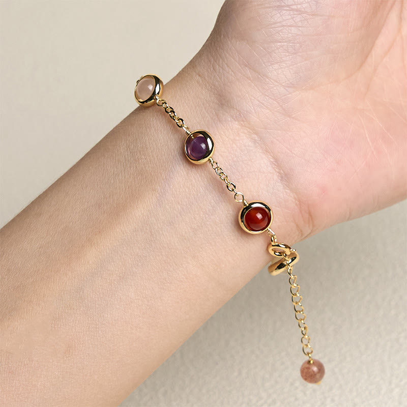 Bracciale Buddha Stones con cristalli colorati, ametista, quarzo fragola e bilanciamento - image 3