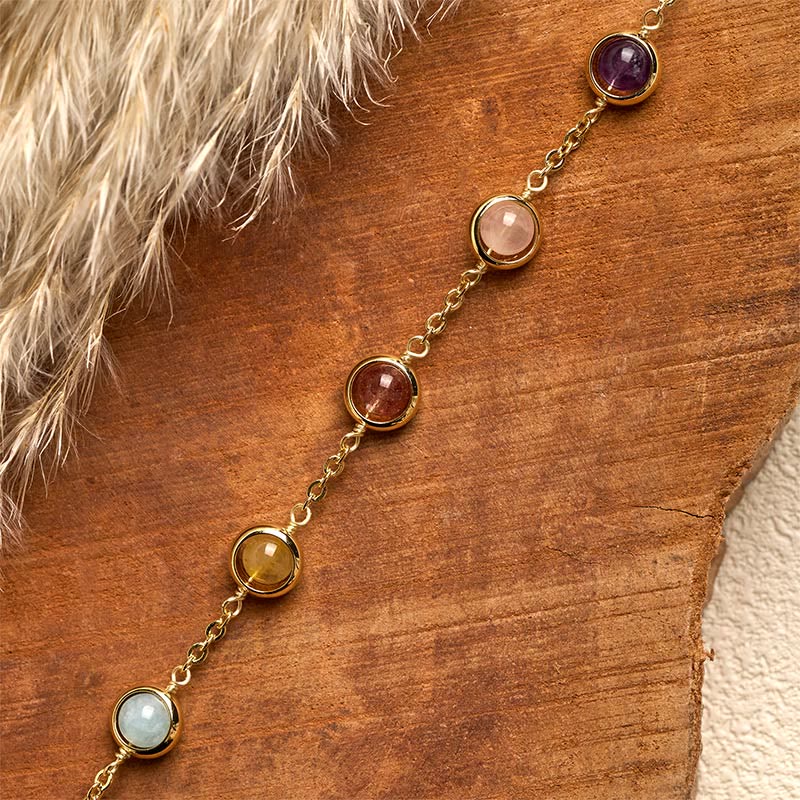 Bracciale Buddha Stones con cristalli colorati, ametista, quarzo fragola e bilanciamento - image 14