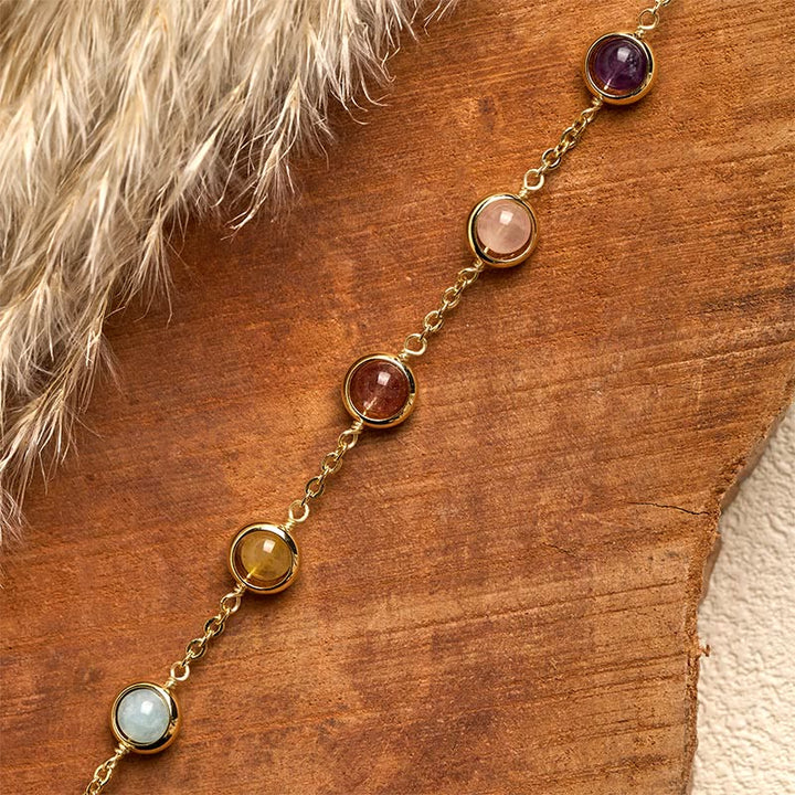 Bracciale Buddha Stones con cristalli colorati, ametista, quarzo fragola e bilanciamento - image 14