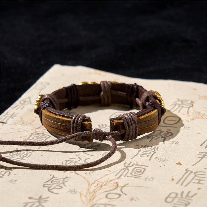 Braccialetto in corda di pelle con Buddha Stones e monete dei cinque imperatori Pi Xiu Wealth  - image 4