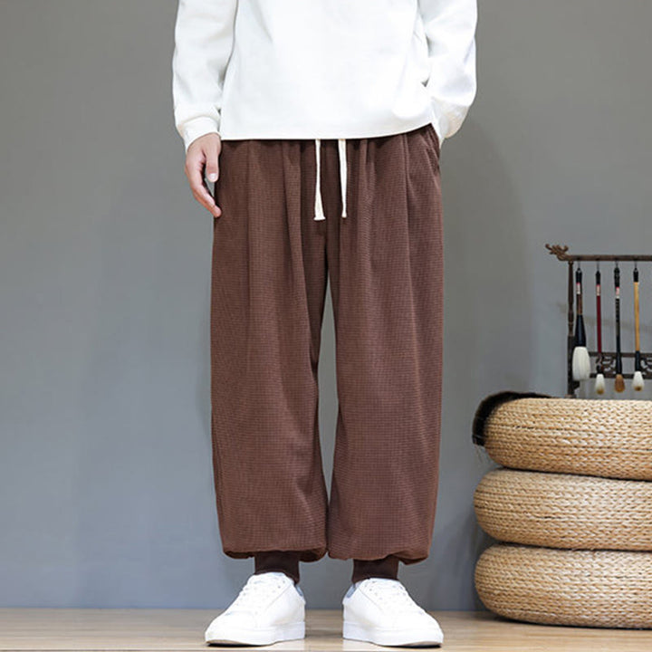 Pantaloni da uomo in velluto a coste di cotone con coulisse, modello semplice, modello Buddha Stones Fall Plain con tasche - image 64