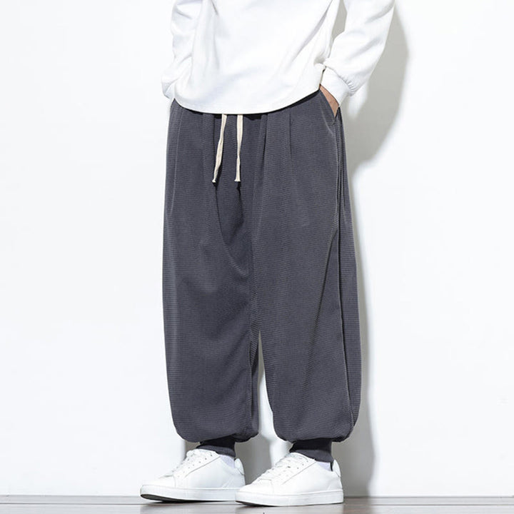 Pantaloni da uomo in velluto a coste di cotone con coulisse, modello semplice, modello Buddha Stones Fall Plain con tasche - image 9