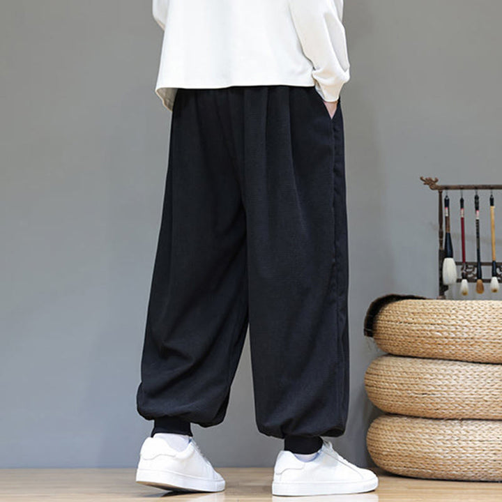 Pantaloni da uomo in velluto a coste di cotone con coulisse, modello semplice, modello Buddha Stones Fall Plain con tasche - image 37