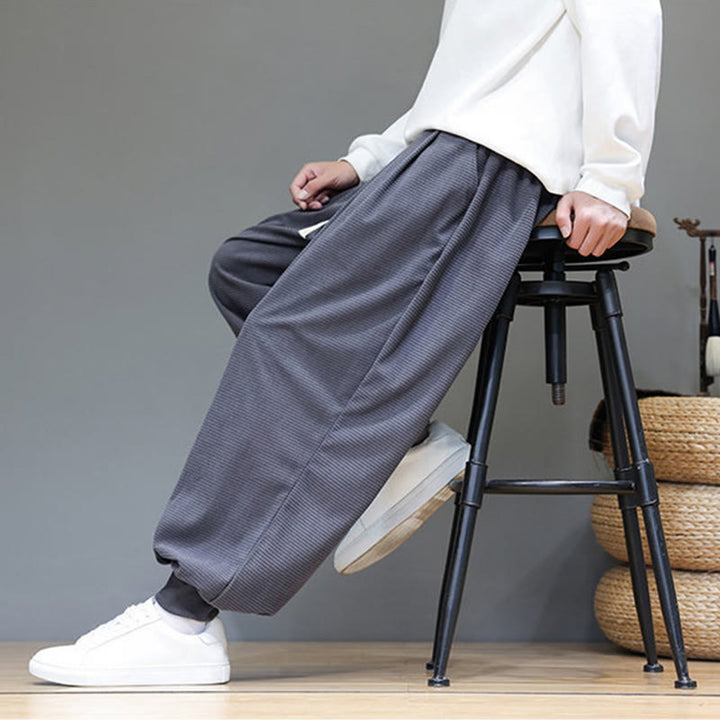 Pantaloni da uomo in velluto a coste di cotone con coulisse, modello semplice, modello Buddha Stones Fall Plain con tasche - image 7