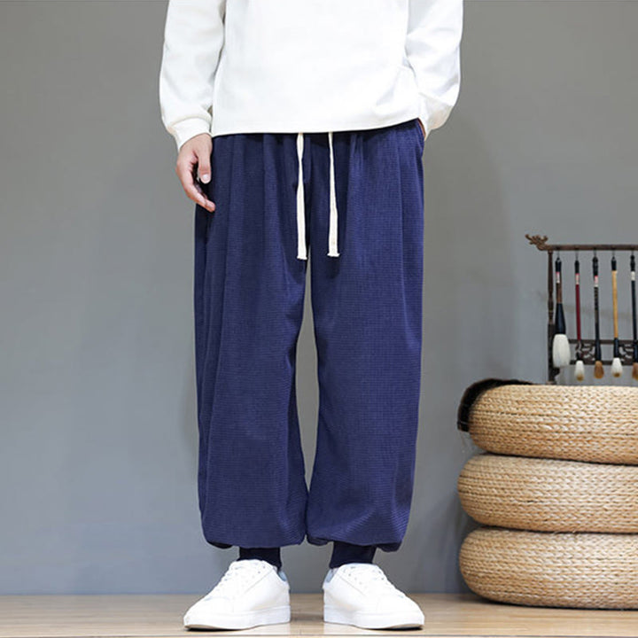 Pantaloni da uomo in velluto a coste di cotone con coulisse, modello semplice, modello Buddha Stones Fall Plain con tasche - image 48