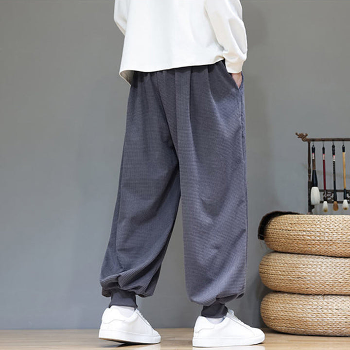 Pantaloni da uomo in velluto a coste di cotone con coulisse, modello semplice, modello Buddha Stones Fall Plain con tasche - image 6