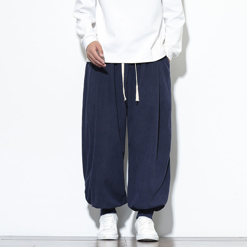 Pantaloni da uomo in velluto a coste di cotone con coulisse, modello semplice, modello Buddha Stones Fall Plain con tasche - Blu notte - US/UK/AU46, EU56 (5XL) - image 39