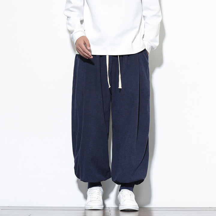 Pantaloni da uomo in velluto a coste di cotone con coulisse, modello semplice, modello Buddha Stones Fall Plain con tasche - Blu notte - US/UK/AU46, EU56 (5XL) - image 39