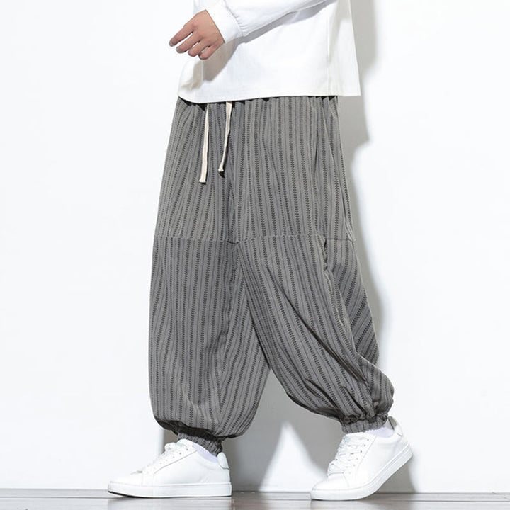 Pantaloni harem in velluto a coste con coulisse e tasche da uomo con motivo a righe autunnali Buddha Stones - image 36