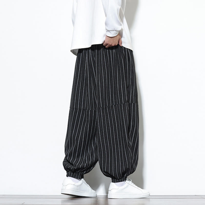 Pantaloni harem in velluto a coste con coulisse e tasche da uomo con motivo a righe autunnali Buddha Stones - image 13