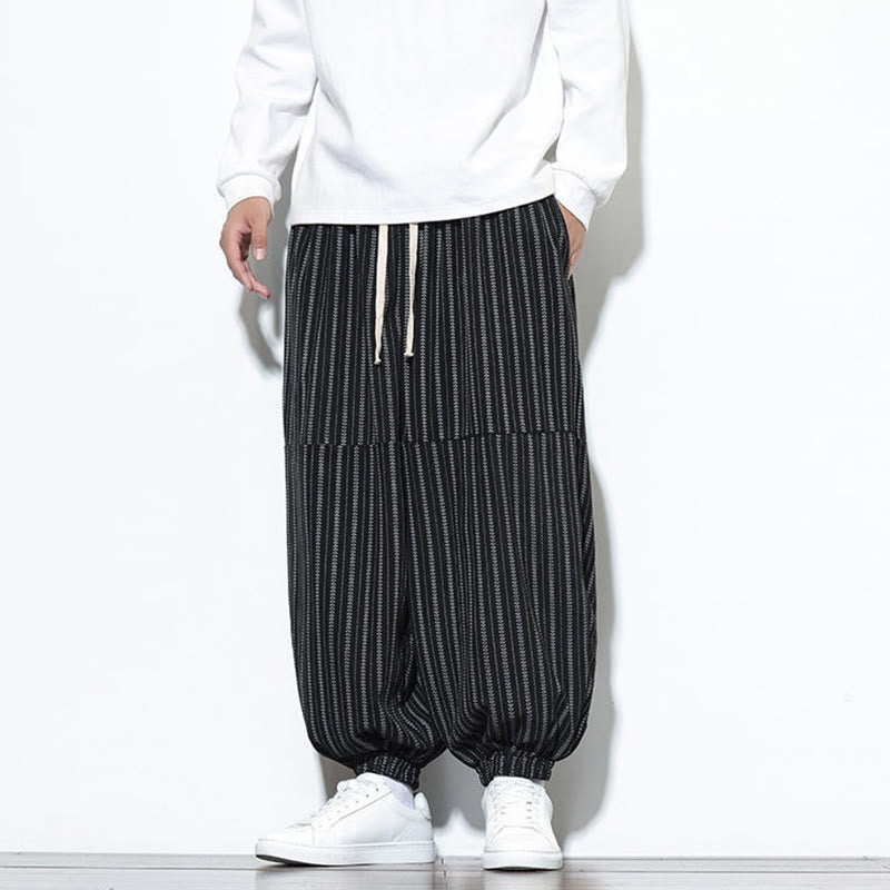 Pantaloni harem in velluto a coste con coulisse e tasche da uomo con motivo a righe autunnali Buddha Stones - image 11