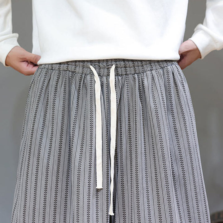 Pantaloni harem in velluto a coste con coulisse e tasche da uomo con motivo a righe autunnali Buddha Stones - image 50