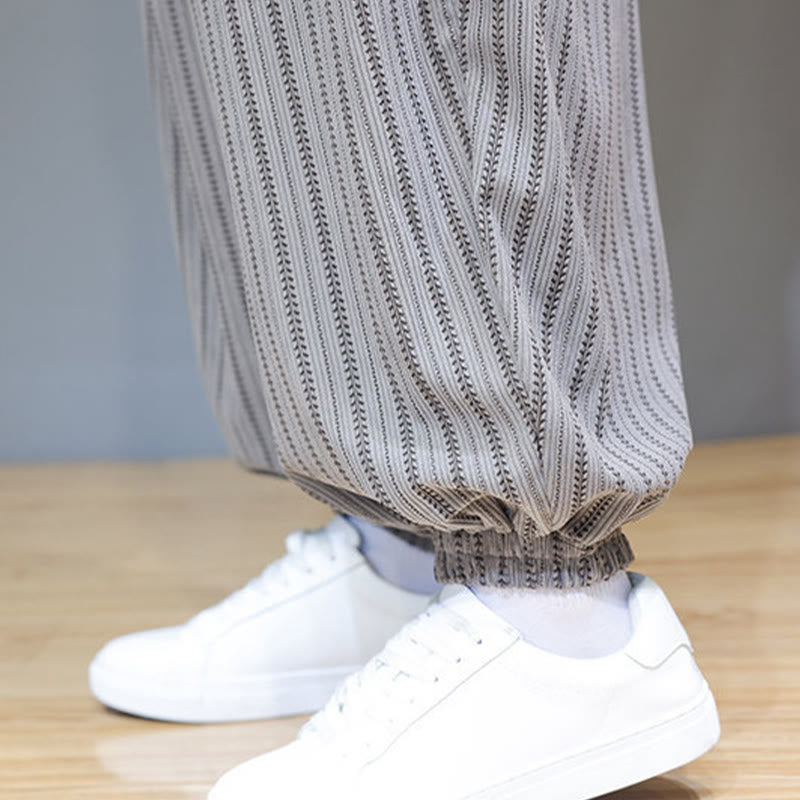 Pantaloni harem in velluto a coste con coulisse e tasche da uomo con motivo a righe autunnali Buddha Stones - image 52