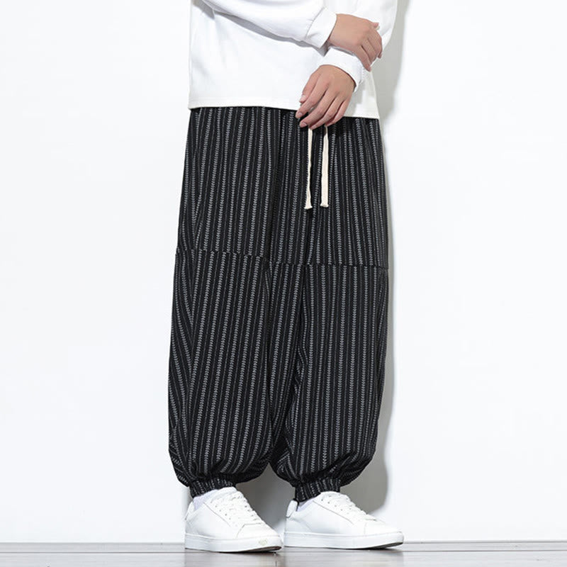 Pantaloni harem in velluto a coste con coulisse e tasche da uomo con motivo a righe autunnali Buddha Stones - image 14