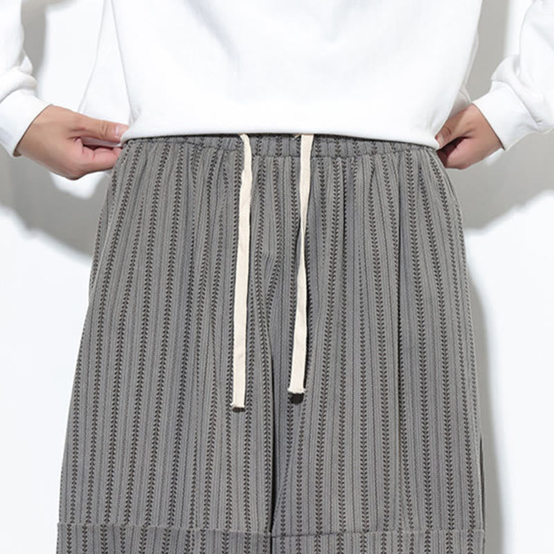 Pantaloni harem in velluto a coste con coulisse e tasche da uomo con motivo a righe autunnali Buddha Stones - image 53