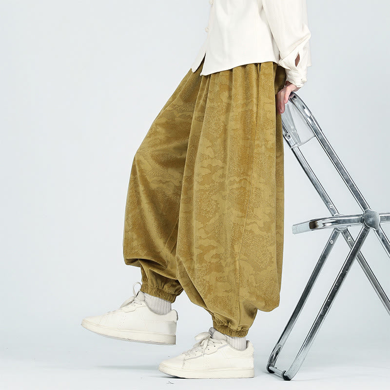 Pantaloni harem da uomo con coulisse e tasche, motivo jacquard tinta unita, motivo Buddha Stones Fall - image 6