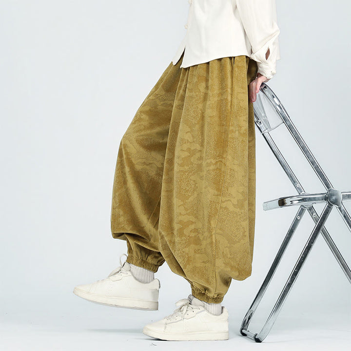 Pantaloni harem da uomo con coulisse e tasche, motivo jacquard tinta unita, motivo Buddha Stones Fall - image 6