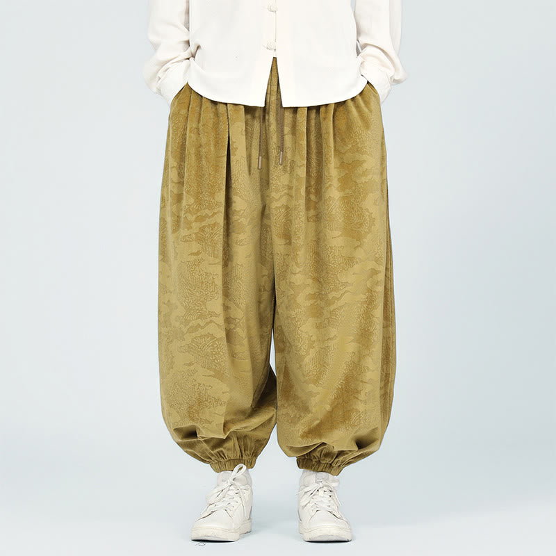 Pantaloni harem da uomo con coulisse e tasche, motivo jacquard tinta unita, motivo Buddha Stones Fall - image 3