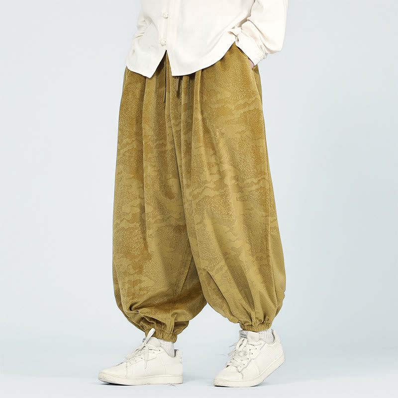 Pantaloni harem da uomo con coulisse e tasche, motivo jacquard tinta unita, motivo Buddha Stones Fall - image 1