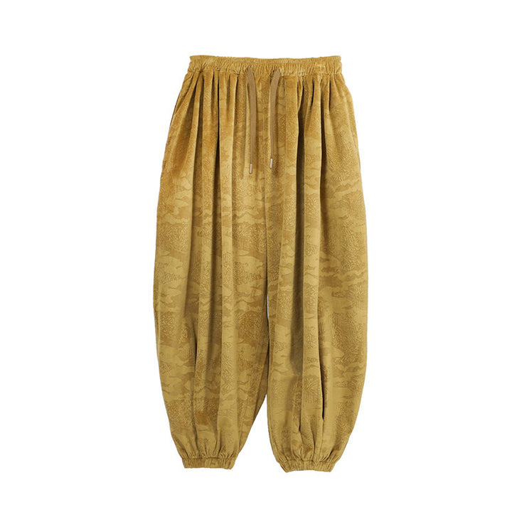 Pantaloni harem da uomo con coulisse e tasche, motivo jacquard tinta unita, motivo Buddha Stones Fall - image 7