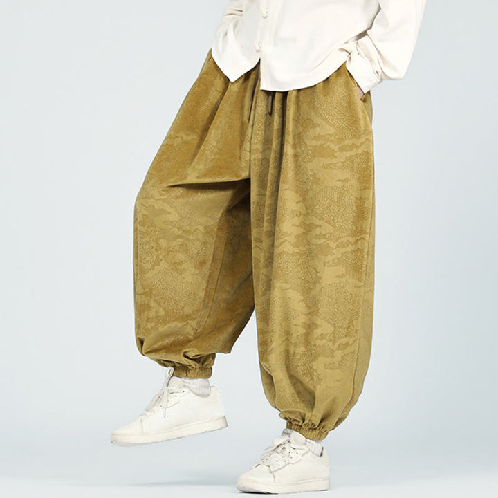 Pantaloni harem da uomo con coulisse e tasche, motivo jacquard tinta unita, motivo Buddha Stones Fall - image 5