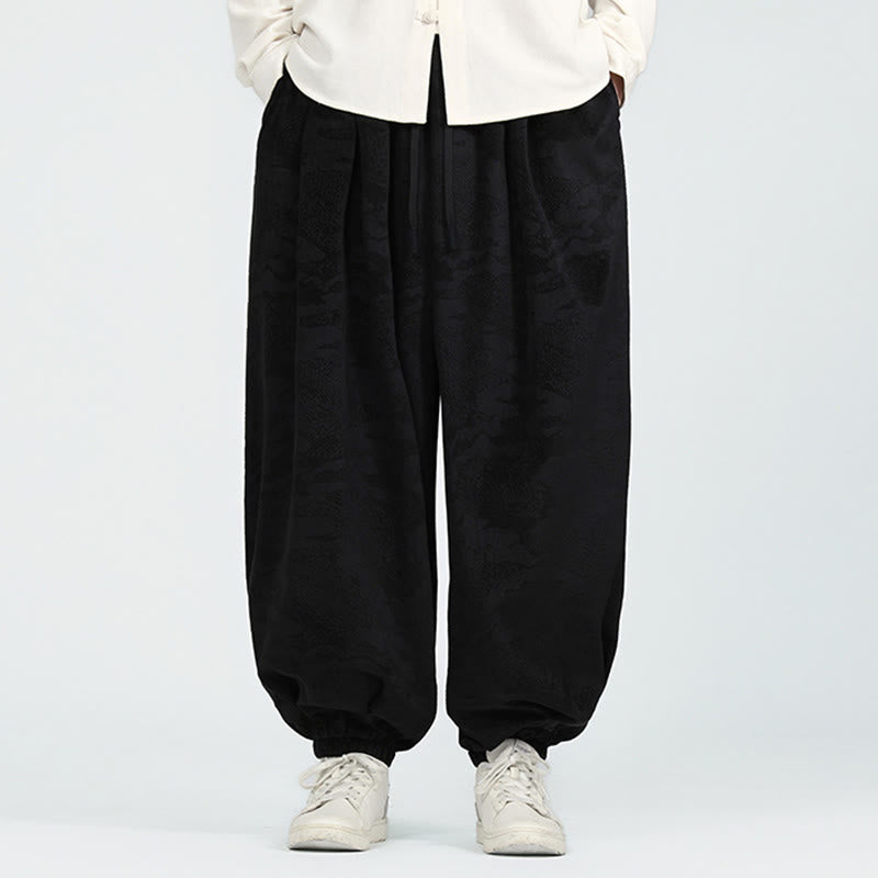 Pantaloni harem da uomo con coulisse e tasche, motivo jacquard tinta unita, motivo Buddha Stones Fall - image 9