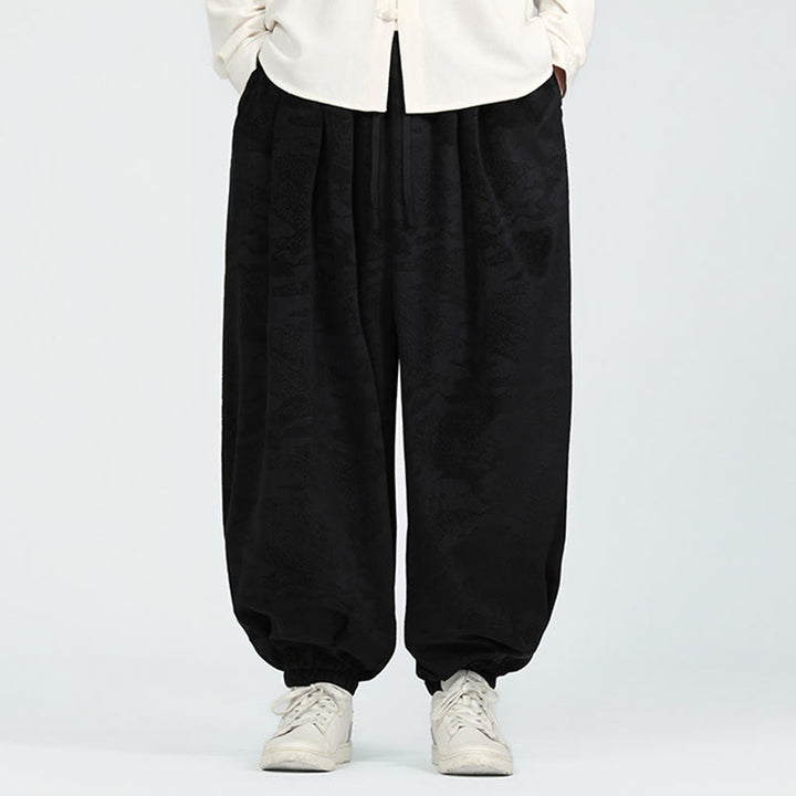 Pantaloni harem da uomo con coulisse e tasche, motivo jacquard tinta unita, motivo Buddha Stones Fall - image 9