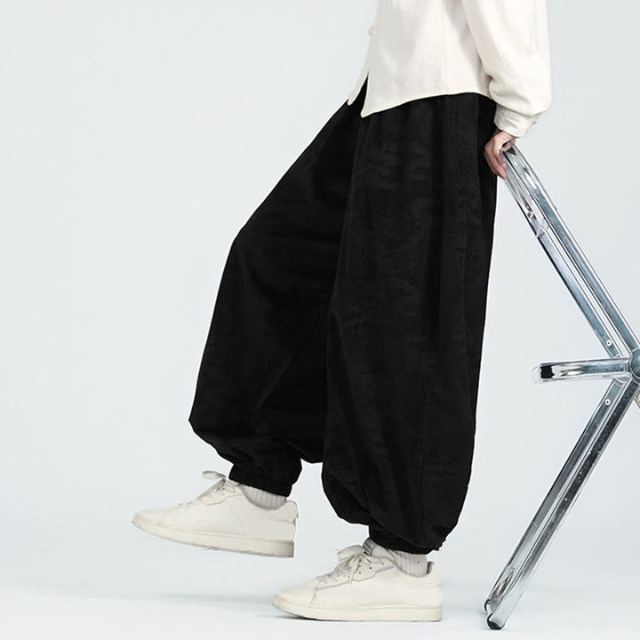 Pantaloni harem da uomo con coulisse e tasche, motivo jacquard tinta unita, motivo Buddha Stones Fall - image 12