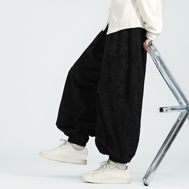 Pantaloni harem da uomo con coulisse e tasche, motivo jacquard tinta unita, motivo Buddha Stones Fall - image 12