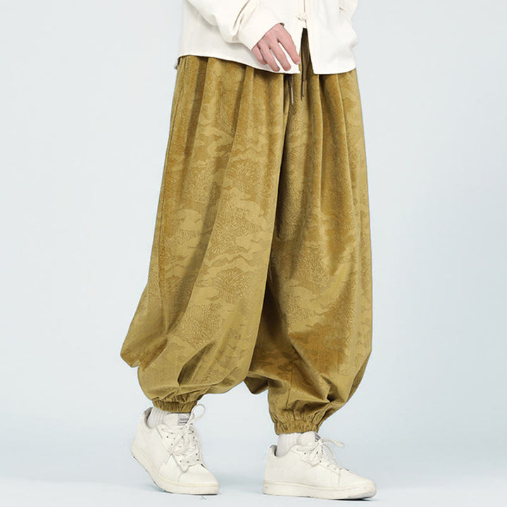 Pantaloni harem da uomo con coulisse e tasche, motivo jacquard tinta unita, motivo Buddha Stones Fall - image 4