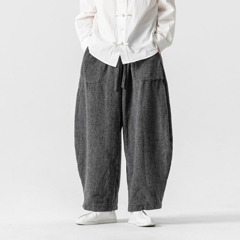 Pantaloni da uomo in cotone a gamba larga con tasche e coulisse, tinta unita, modello Buddha Stones Daily - image 2