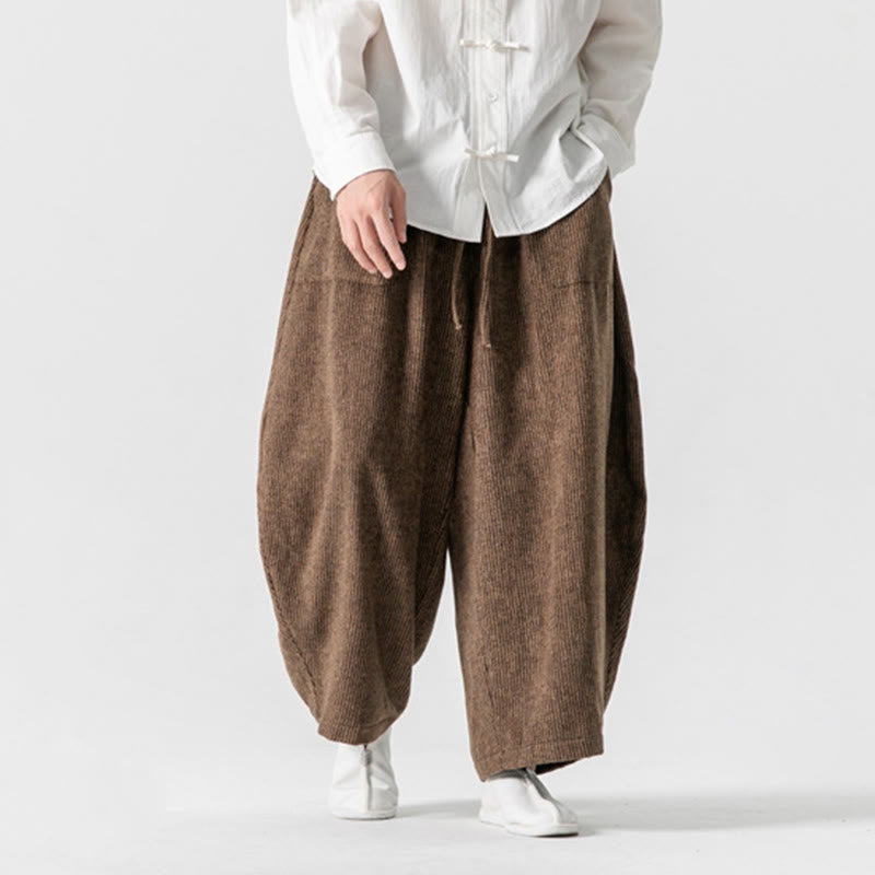 Pantaloni da uomo in cotone a gamba larga con tasche e coulisse, tinta unita, modello Buddha Stones Daily - image 18