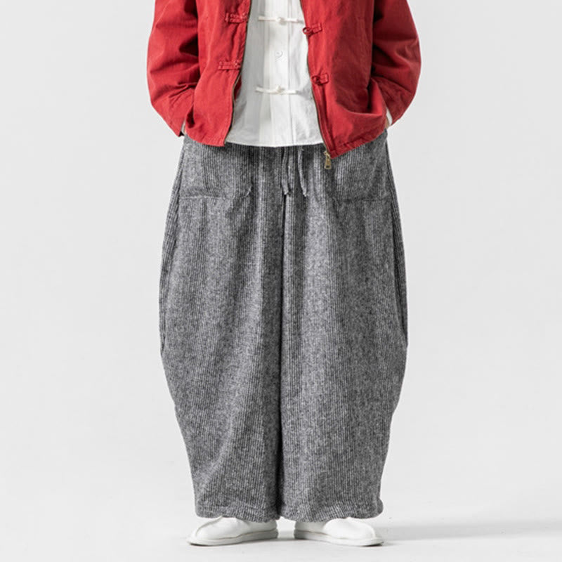 Pantaloni da uomo in cotone a gamba larga con tasche e coulisse, tinta unita, modello Buddha Stones Daily - image 32