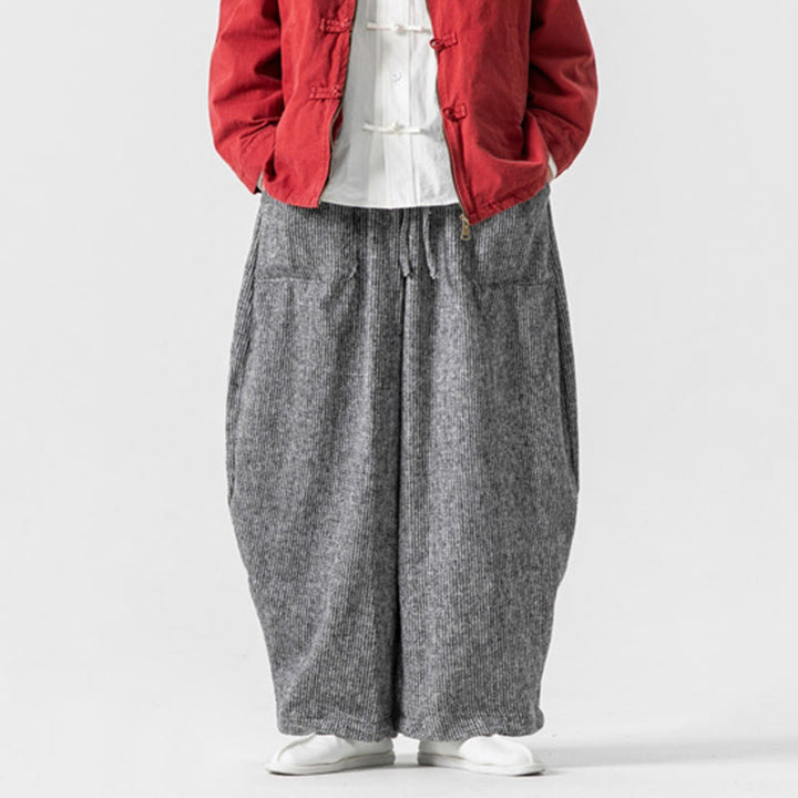 Pantaloni da uomo in cotone a gamba larga con tasche e coulisse, tinta unita, modello Buddha Stones Daily - image 32