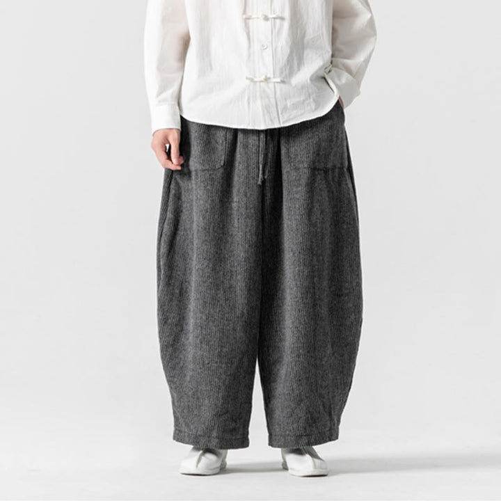 Pantaloni da uomo in cotone a gamba larga con tasche e coulisse, tinta unita, modello Buddha Stones Daily - image 1