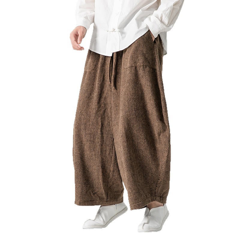 Pantaloni da uomo in cotone a gamba larga con tasche e coulisse, tinta unita, modello Buddha Stones Daily - image 19
