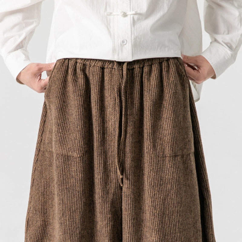 Pantaloni da uomo in cotone a gamba larga con tasche e coulisse, tinta unita, modello Buddha Stones Daily - image 20