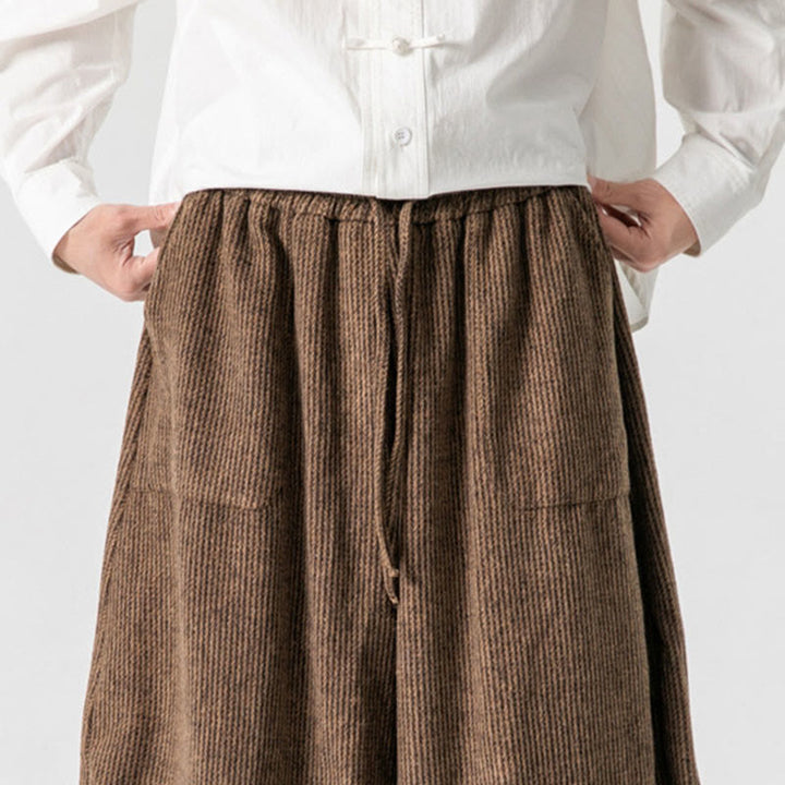 Pantaloni da uomo in cotone a gamba larga con tasche e coulisse, tinta unita, modello Buddha Stones Daily - image 20