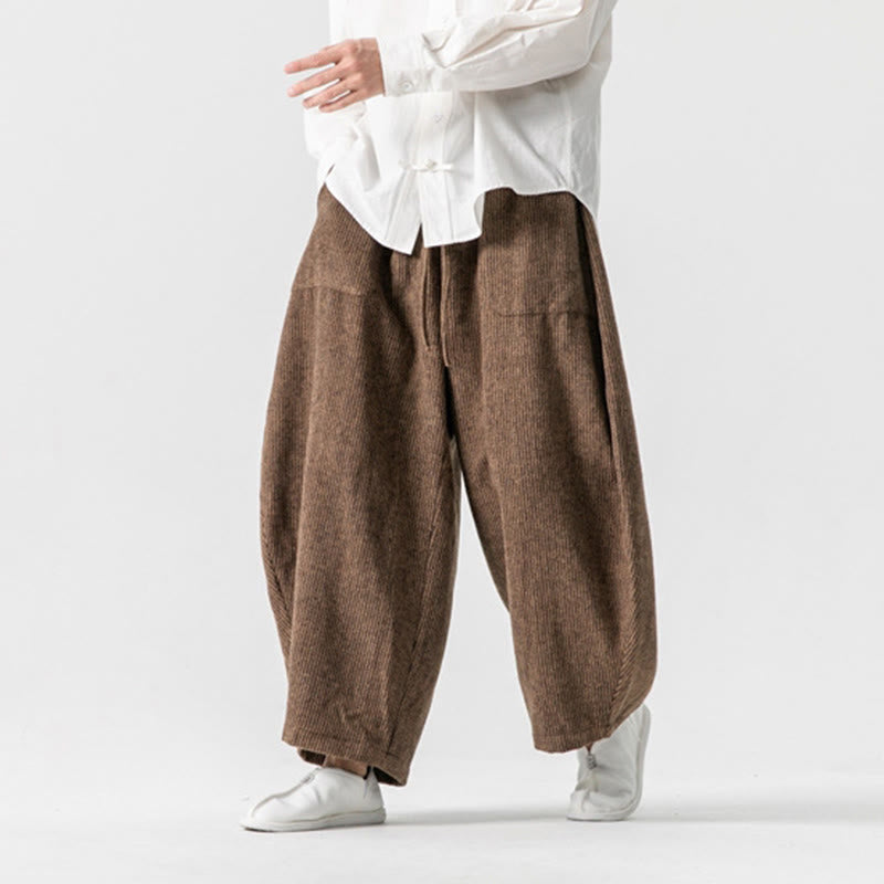 Pantaloni da uomo in cotone a gamba larga con tasche e coulisse, tinta unita, modello Buddha Stones Daily - image 17