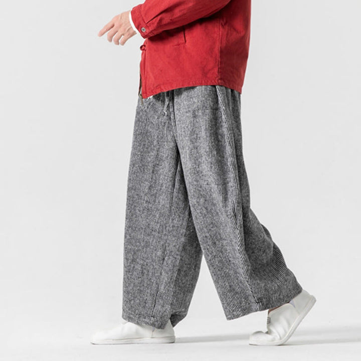 Pantaloni da uomo in cotone a gamba larga con tasche e coulisse, tinta unita, modello Buddha Stones Daily - image 28